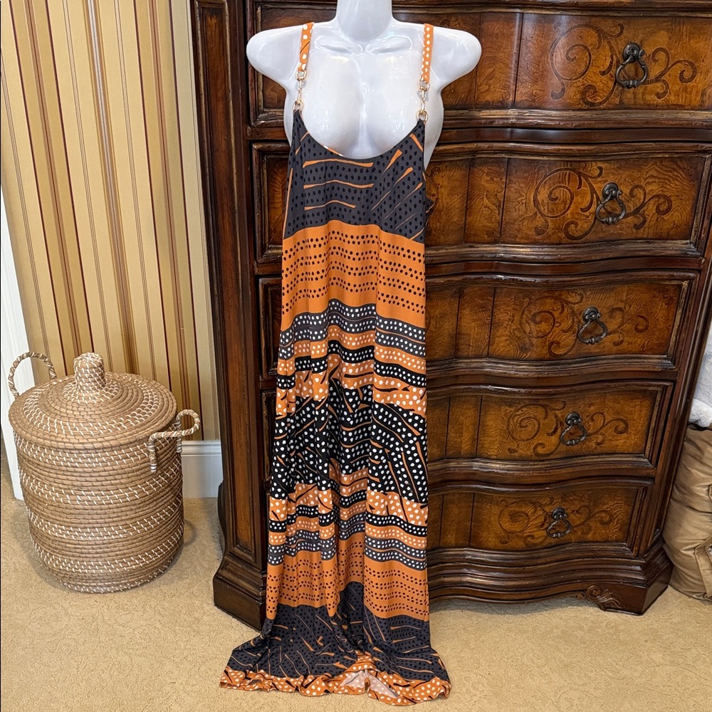 Donna Morgan Black and Orange Maxi Dress